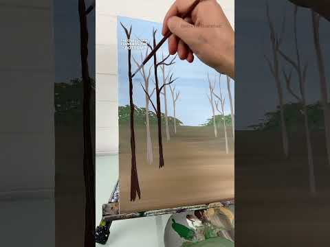 [clip] Painting fall trees along the road 🎨🍂 #paintingtips #tipsandtricks #tutorials #easypainting