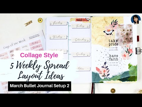 5 Bullet Journal Weekly Layouts | Planner Collage Style| March 2021 Bullet Journal Setup 2 & Freebie