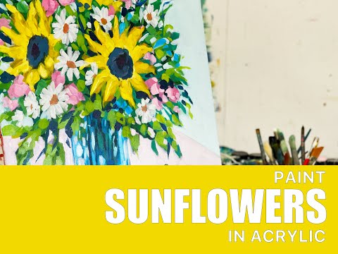 Sunflower speed painting - paint flowers in acrylic