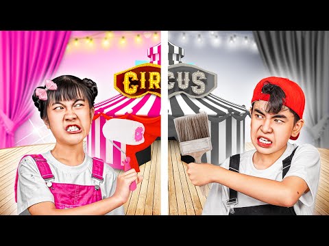 Pink Circus Vs Black Circus One Color Challenge - Funny Stories About Baby Doll Family