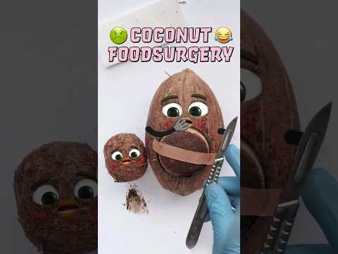 The BABY GOT DRILLED OUT AND POOPED💩🤢 - Coconut C-Section🥥 - #foodsurgery #fruitsurgery #cute