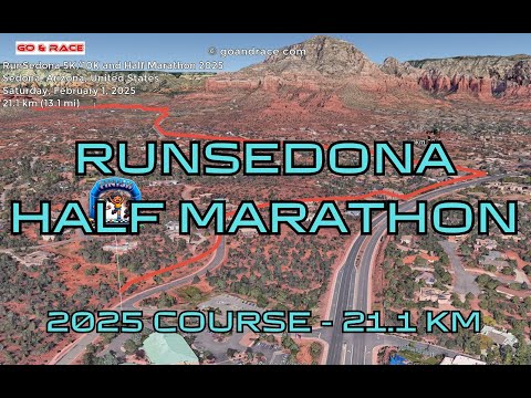 RunSedona 5K/10K and Half Marathon 2025: fly over the half-marathon course! Video of the race path.