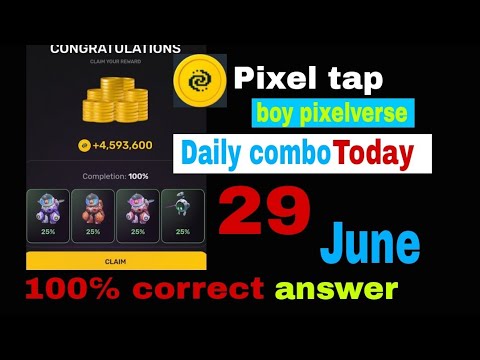 29||June Pixel tap by pixelverse daily combo Answer :Pixel tap new combo solution  today free crypto