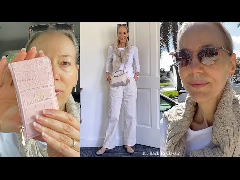 Vlog: What's In My Longchamp Le Pliage Cuir Bag, White Tee, Sweater, Khakis / Classic Style Over 50