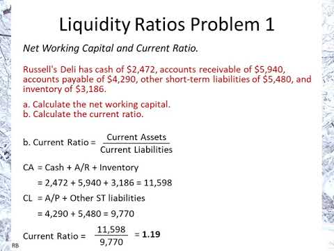 Liquidity Ratios Problem 1: Net Working Capital, Current Ratio