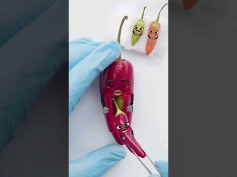 Red Pepper C-Section🌶️ - SHE GOT A HEART ATTACK💔😰 #foodsurgery #fruitsurgery #cute