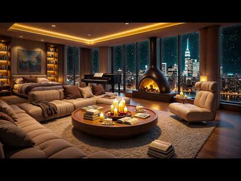 Winter Night Jazz Harmony ❄ Cozy Apartment with Elegant Jazz Saxophone & Fireplace Sounds to Relax