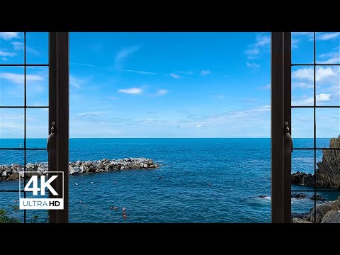 4K Seashore with cliffs in Italy window view - Relaxing, Calming, Ambience, Seagulls, Waves