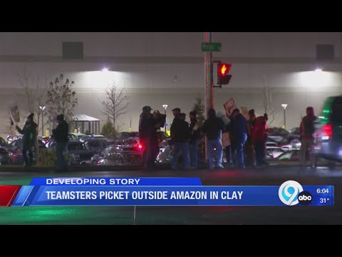 Teamsters picket outside Amazon in Clay