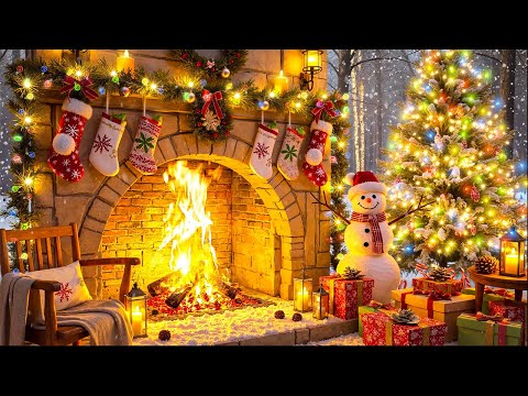 Cozy Winter Fireplace with Christmas Music ❄️ Christmas Background Music Ambience ✨ Christmas Carols