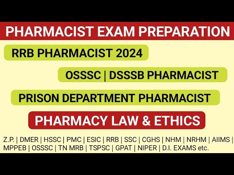 Pharmacist exam preparation | Pharmacy Law & Ethics MCQS | RRB | DSSSB | OSSSC | PRISON DEPARTMENT