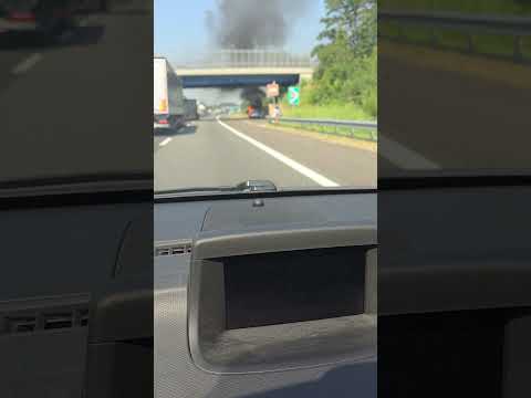 Car accident.  Burning Car in the Highway