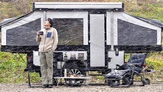 RAIN and SNOW Camping in $9,900 FULL-AUTOMATIC Tent Trailer