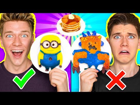 PANCAKE ART CHALLENGE!!! Learn How To Make Minions Spiderman & Fidget Spinner out of DIY Pancake!