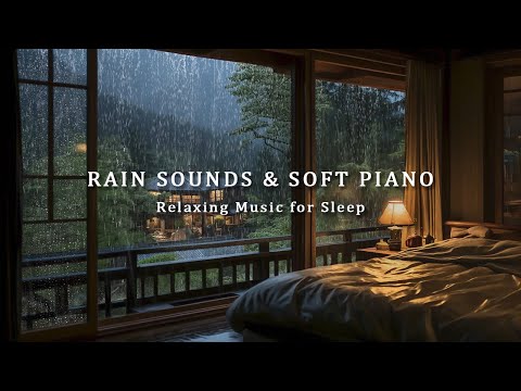 Peaceful Sound of Rain In The Evening & Relaxing Piano Music | Warm Bedroom for Sleep, Stress Relief