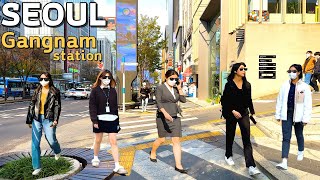 Gangnam Station Lunchtime🍱| Lunch time ☕| Autumn office worker look🤩 | Seoul 4k, Binaural Sound