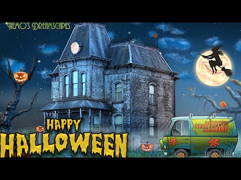 🎃 Scooby-Doo Halloween in Addams Family House - oldies playing in another room (wind, owls, wolves)