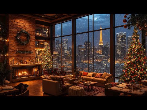 Christmas Jazz Music 2025 🎄 Cozy Coffee Shop Ambience & Christmas Fireplace Sounds 🔥 New York Night