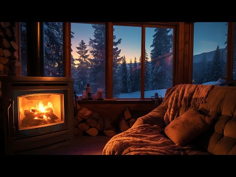 Cozy Cabin Fireplace Ambience & Deep Sleep 🔥 Relaxing Fireplace with Crackling & Snow Storm Sound