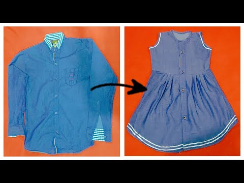 Covert Old man's Shirt to cute baby frock Quick DIY/How to sew a Baby Dress from Shirt_Easy Cutting