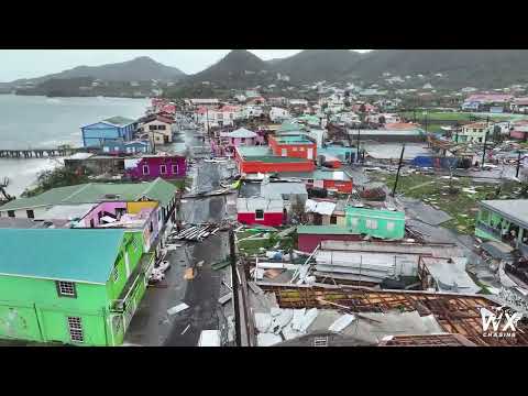 Hurricane Beryl Drone video from Carriacou, Grenada after category 4 slams island