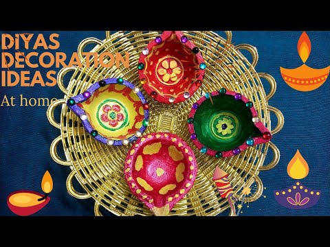 Diyas colouring and decoration at home #diycraft #diyadecorationathome #diya#diycrafts