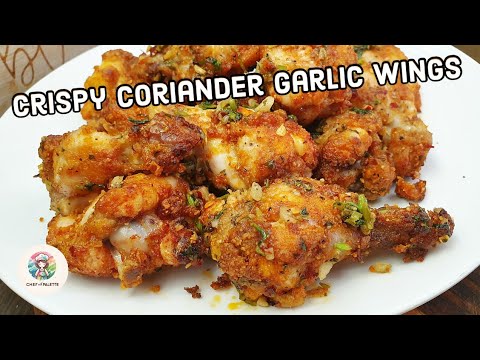 Crispy Coriander Garlic Chicken Wings In Air Fryer