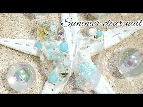 《簡単》サマークリアネイル🌊キャンドゥのラメが可愛い❣️利き手ネイル