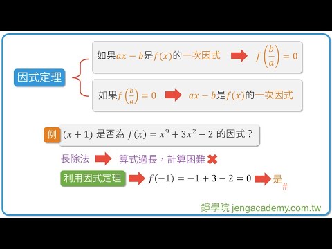 因式定理 快速重點整理 | 數與式 | 高一上(10年級) | 高中數學 | 錚學院