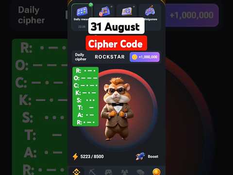 #31 August Cipher Code Hamster Kombat Today daily reward Delhi cyber code Daily Combo #shorts