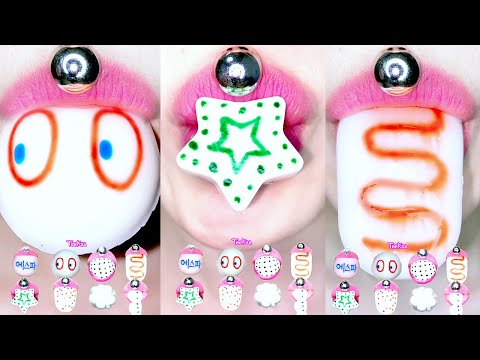 ASMR WHITE SUGAR JELLY STAR PUDDING EMOJI MUKBANG 설탕 젤리 하얀푸딩 이모지 먹방 ゼリーモッパン