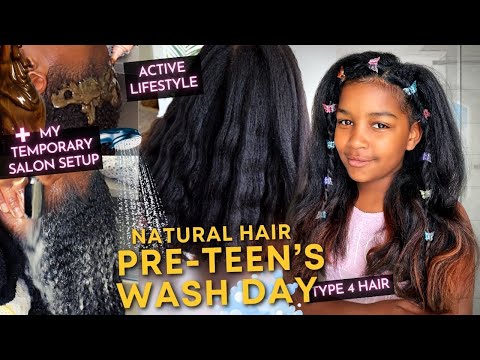 Single Mom's EASY Natural Hair WASH DAY For Pre-Teen | Active Lifestyle + Dry, Coarse Natural Hair