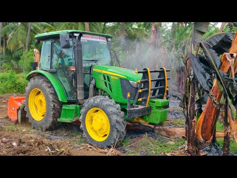 John Deere 5075E AC cabin tractor PTO performance and mileage🤔 | Banana mulching | Shaktiman tusker