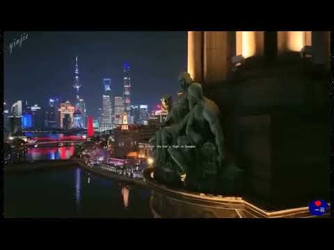 无人机航拍中国上海，外滩附近迷人夜景Shanghai night view, China