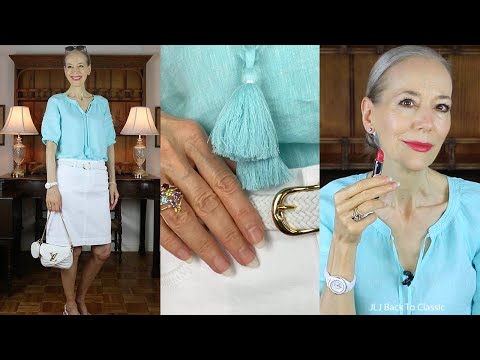 Timeless Fashion: Louis Vuitton New Wave Bag, Aqua Linen Top, White  Skirt / Classic Style For Women