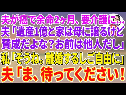 【スカッとする話】癌で余命2ヶ月、要介護の夫「遺産1億と家は母に譲るけど賛成だよな？お前は他人だし」私「そうね。離婚するしご自由に」夫「ま、待ってください！」