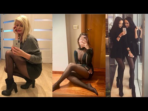 Beautiful Women Reviewing Their Pantyhose Outfits In The Mirror