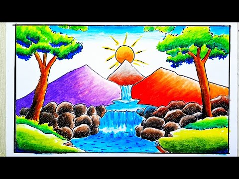 How to draw a River scenery | Easy drawing | Landscape drawing | Kisholoy