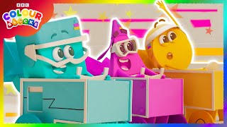 Printing Crew Races 🎨 | Kids Learn Colours | Colourblocks