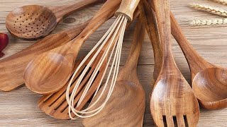 Kitchen Wooden Utensils for Non-stick, Natural Teak Wood Spoons for Cooking With Spatula and Ladle