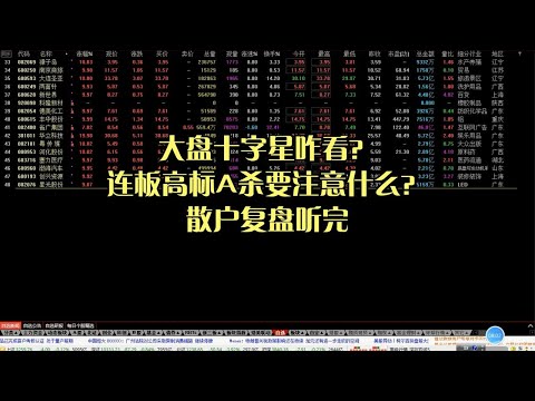 大盘十字星咋看？连板高标A杀要注意什么？散户复盘听完