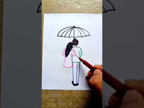 lovely romantic couple under umbrella drawing very easy #youtubeshorts #viral  #easyartwithbiplab