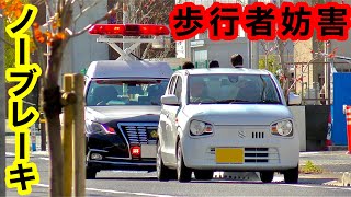 【歩行者妨害】パトカーが待ち構える横断歩道をノーブレーキで通過...『サイレン 取締り』