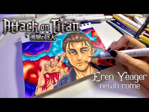 • Art vlog 02 • Attack on Titan│Drawing Eren Yeager (draw/color with me)