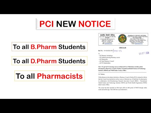 PCI NEW NOTICE FOR ALL PHARMACIST I FREE WHO CERTIFICATE I PCI NEW NOTIFICATION I B PHARM I D PHARMA