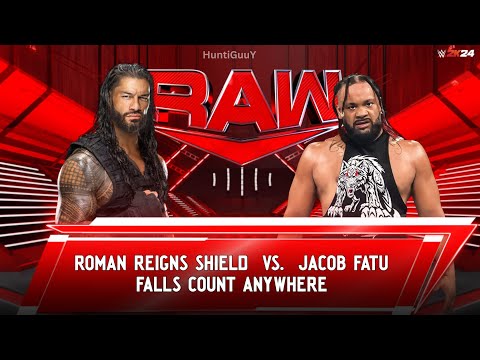 Roman Reigns vs Jacob Fatu WWE Raw Falls Count Anywhere Match - The OTC vs The Samoan Werewolf