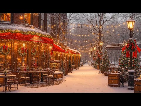 Cozy Outdoor Christmas Coffee Shop - Smooth Christmas Jazz Instrumental Music ~ Christmas Ambience 🎄