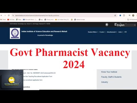 Government Pharmacist Vacancy 2024 | Indian Institute of Science Education and Research Mohali