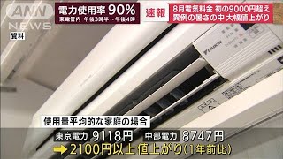 【速報】8月の電気料金　大手4社が値上げ　東京電力は一般的な家庭で初の9000円台に(2022年6月29日)