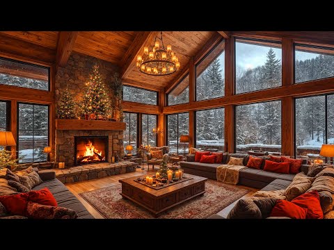 Instrumentals Christmas Jazz Music 2025 🎅 Warm Fireplace at Cozy Winter Cabin Room Ambience to Relax